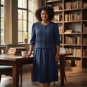 Chic Blue Midi Dress with Floral Accents